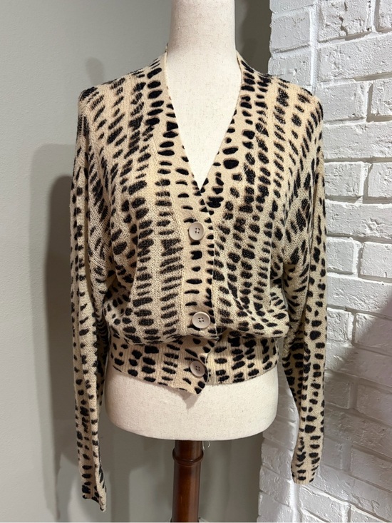 Sweaters - LNA Animal Print Button Cardigan - Beige & Brown